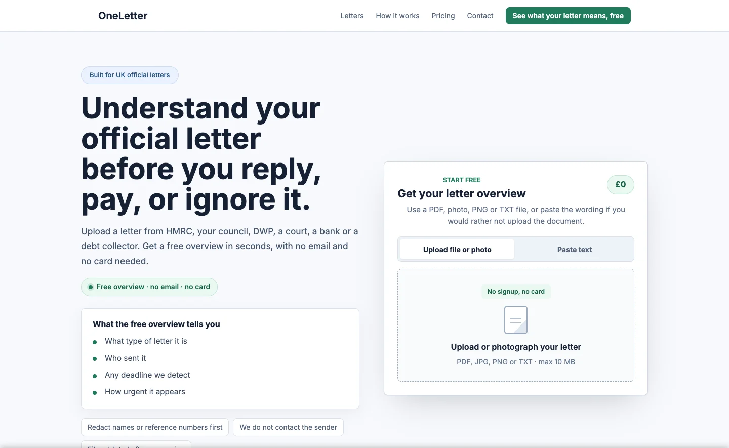OneLetter: a light, approachable website for explaining official letters